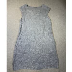 Lungo L'Arno Women S Gray Linen Embroidered Floral Sleeveless Shift Dress